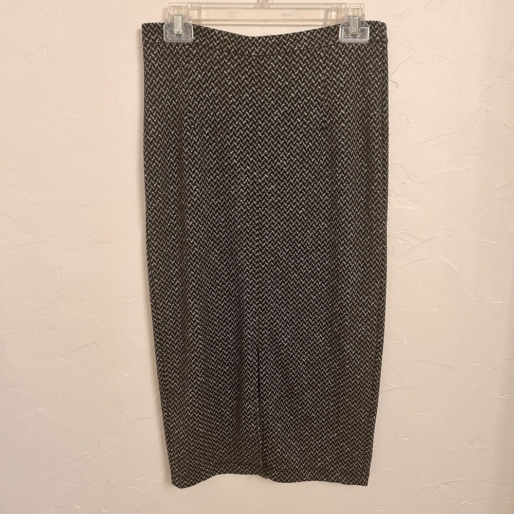 Banana Republic Women's Size 6 Black Chevron Straight Pencil Midi Skirt Slit
